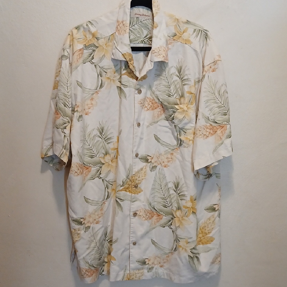 Tommy Bahama Tropical Print Men's Shirt - Cream and Green